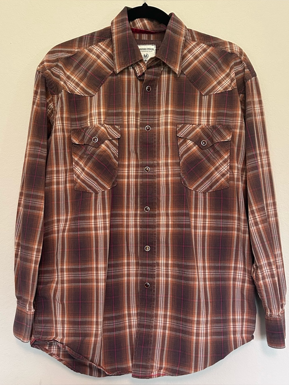 Panhandle Slim Rough Stock Plaid Medium Long Sleeve Western Pearl Snap